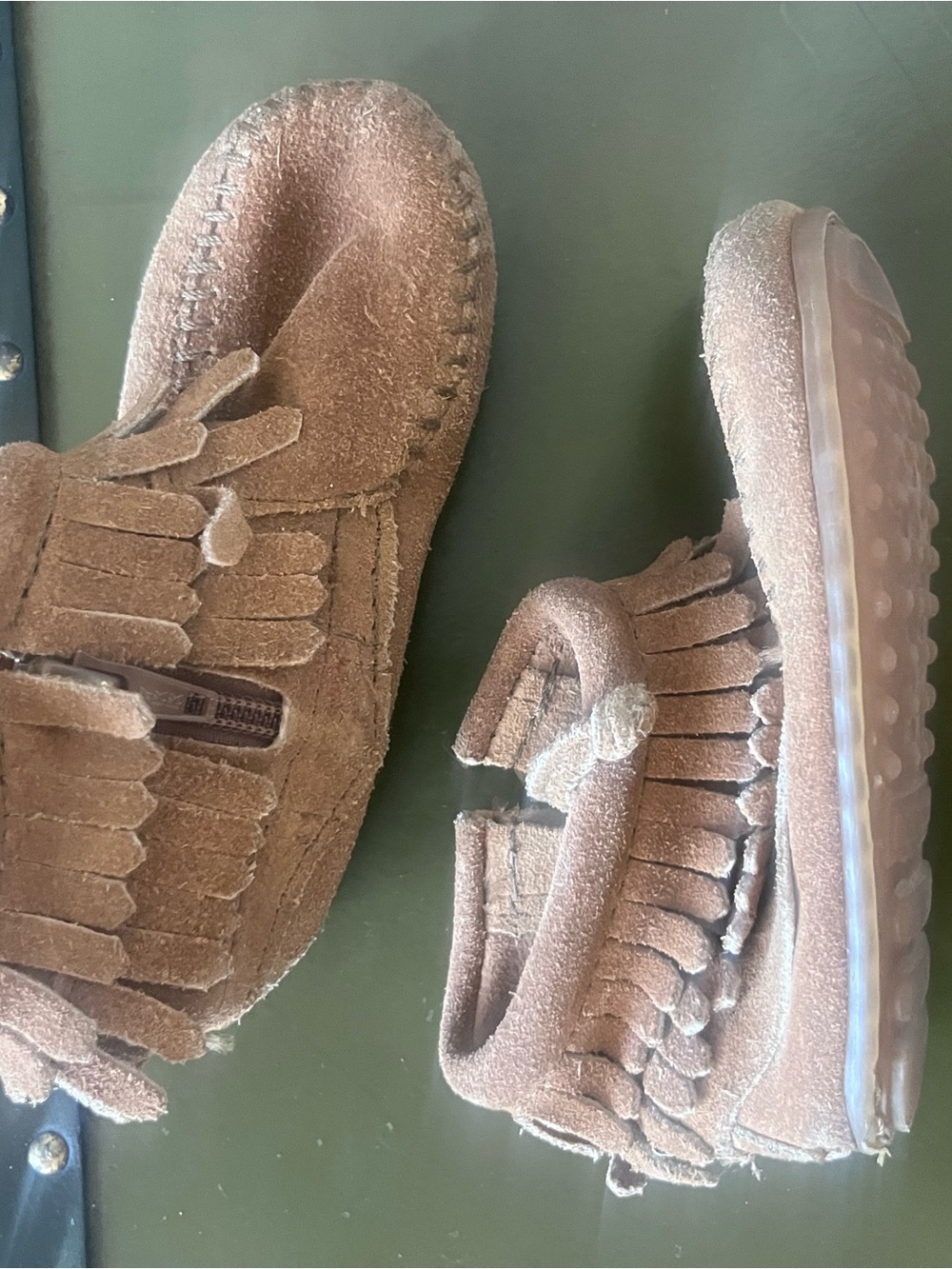 Minnetonka Kids Chestnut Suede Fringe Moccasins